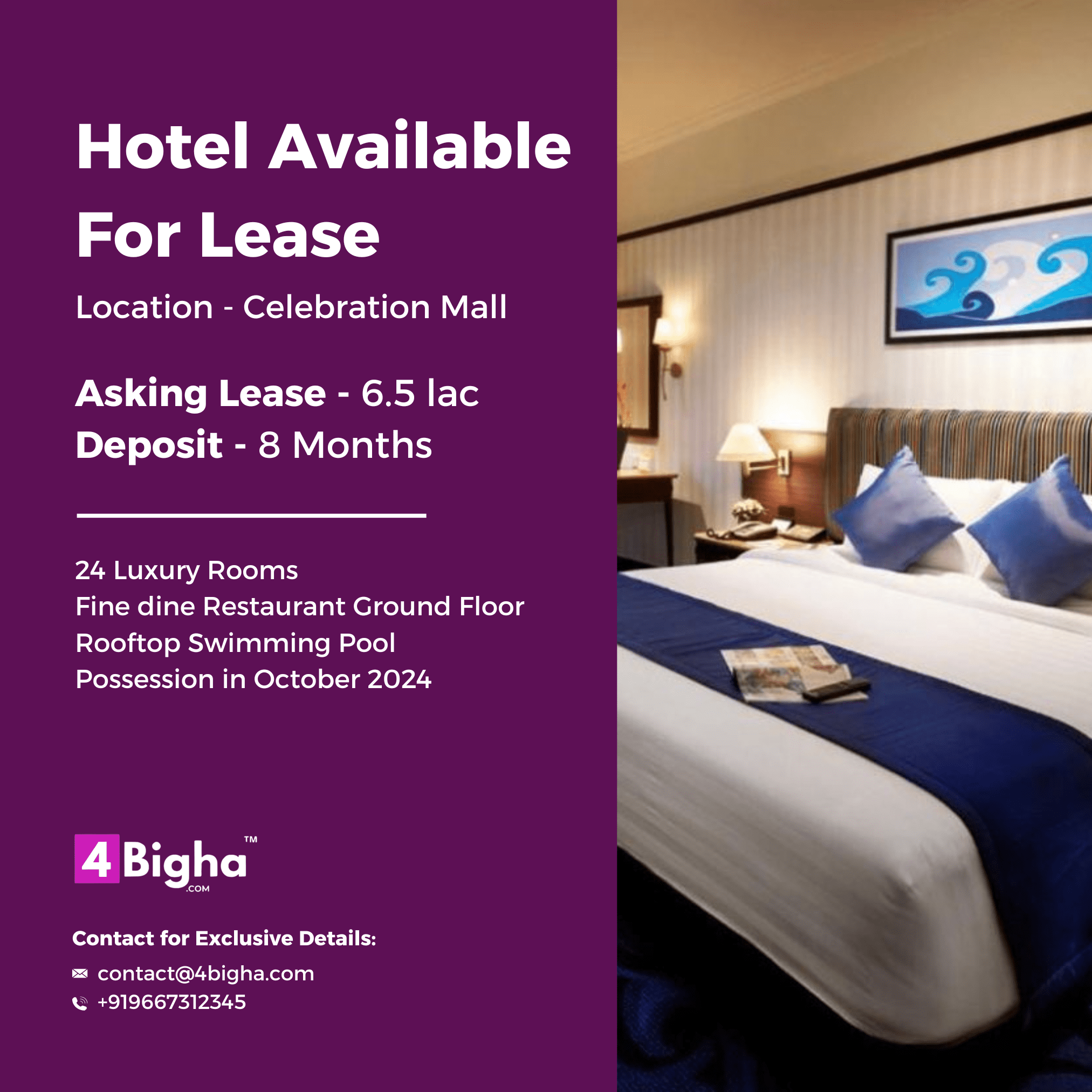 Hotel Available For Lease, Location - Celebration Mall