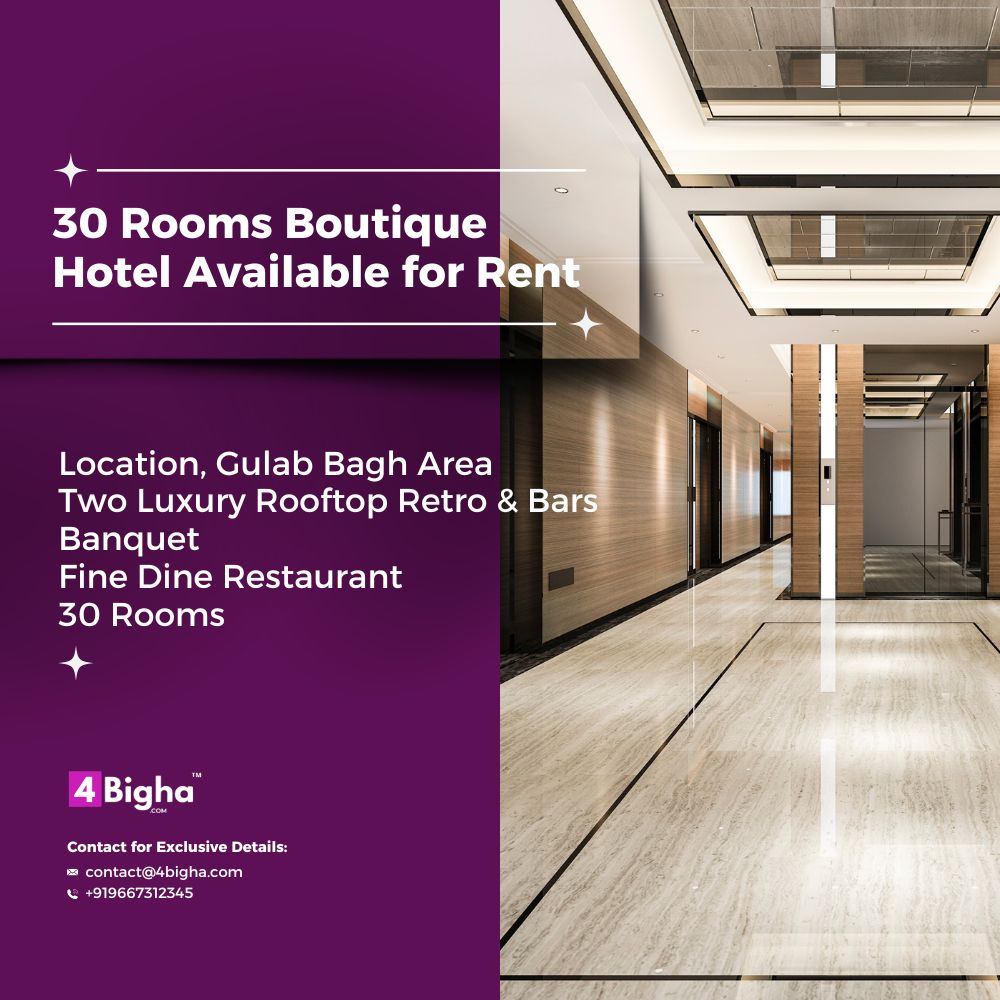 30 Rooms Boutique Hotel Available for Rent in Udaipur